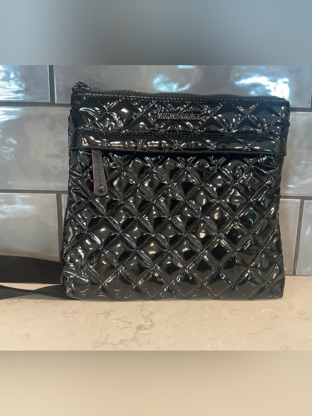 MZ Wallace Metro Flat Crossbody Black Lacquer